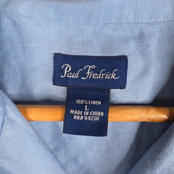 Paul Fredrick Shirt Men Size Large Light Blue 100% Linen Relaxed Fit Camp Collar - Picture 10 of 12